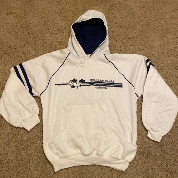 Vintage Canada Niagra Falls Hooded Sweatshirt White with Blue Trim Very Good Lg. - Picture 1 of 17